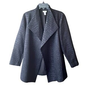 Chico’s long open front shimmer alligator formal dress jacket MOB MOG 8 black